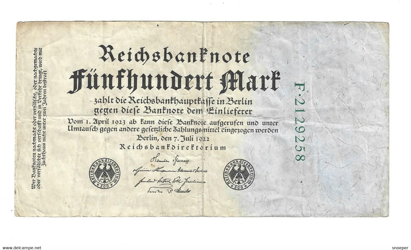 *berlin 500  Mark   7/7/1922   74b - 500 Mark