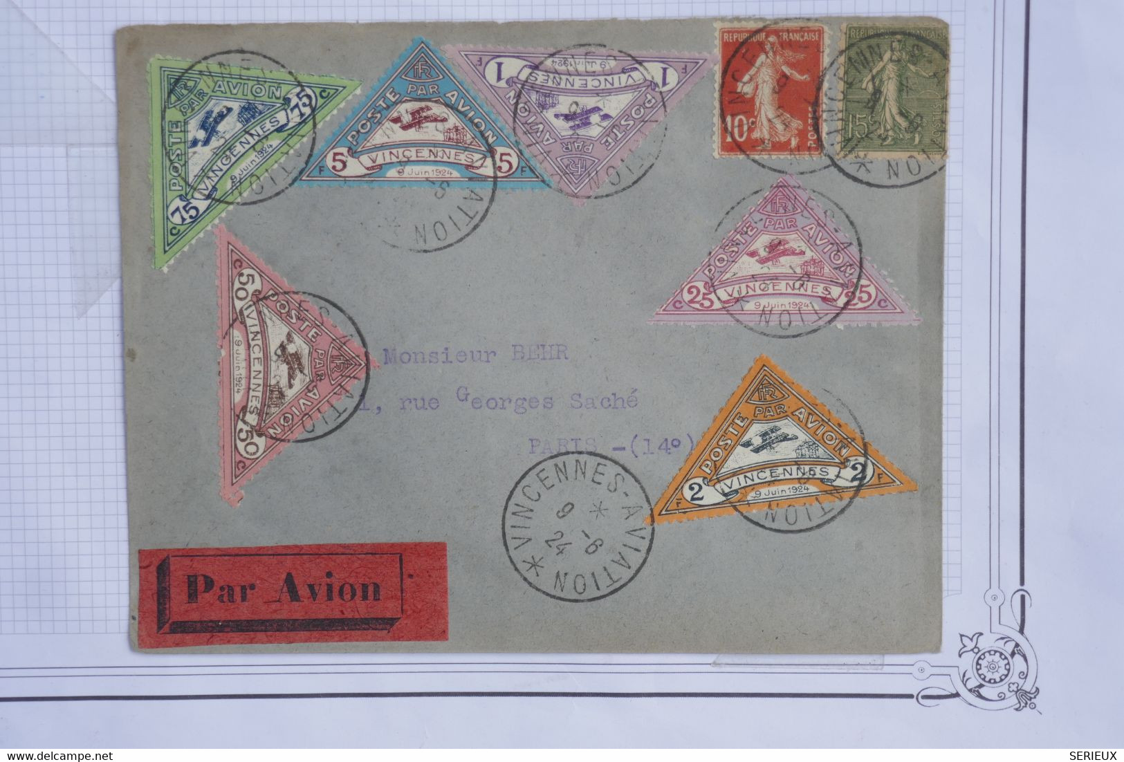 C FRANCE  BELLE LETTRE RRR 1924 MEETING VINCENNES  POUR PARIS ++++ AFFRANCH. PLAISANT - 1960-.... Briefe & Dokumente