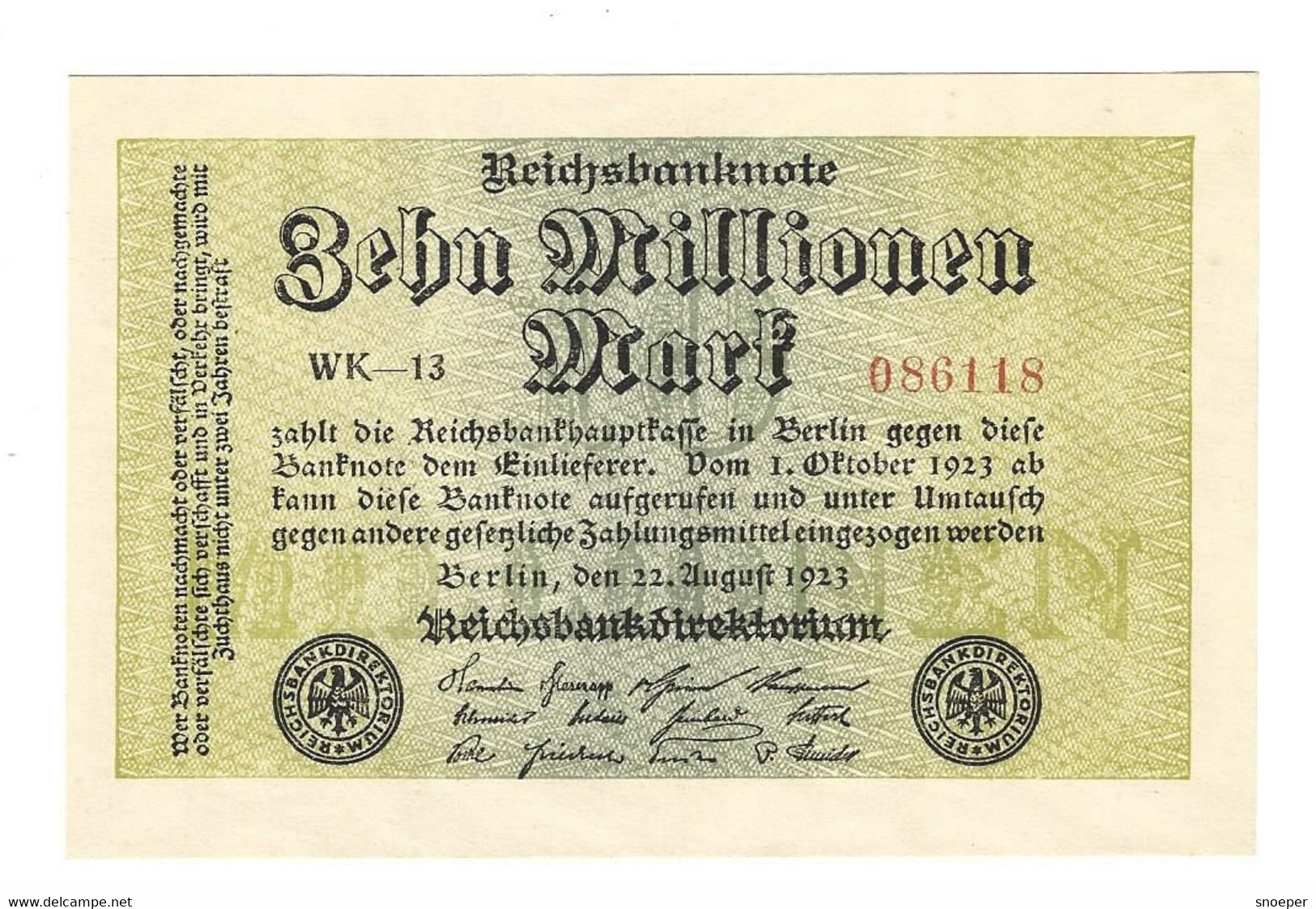 *berlin 10 Millionen  Mark   22/8/1923   106a  Unc - 10 Millionen Mark