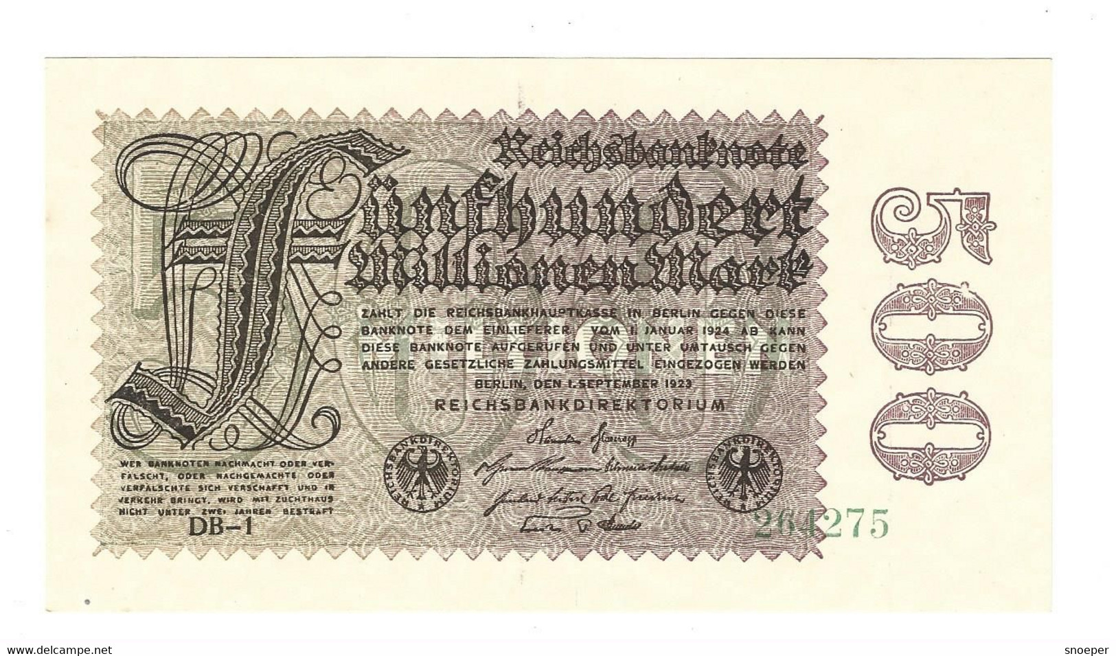 *berlin 500 Millionen  Mark  1/9/1923  110f  Unc - 500 Mio. Mark