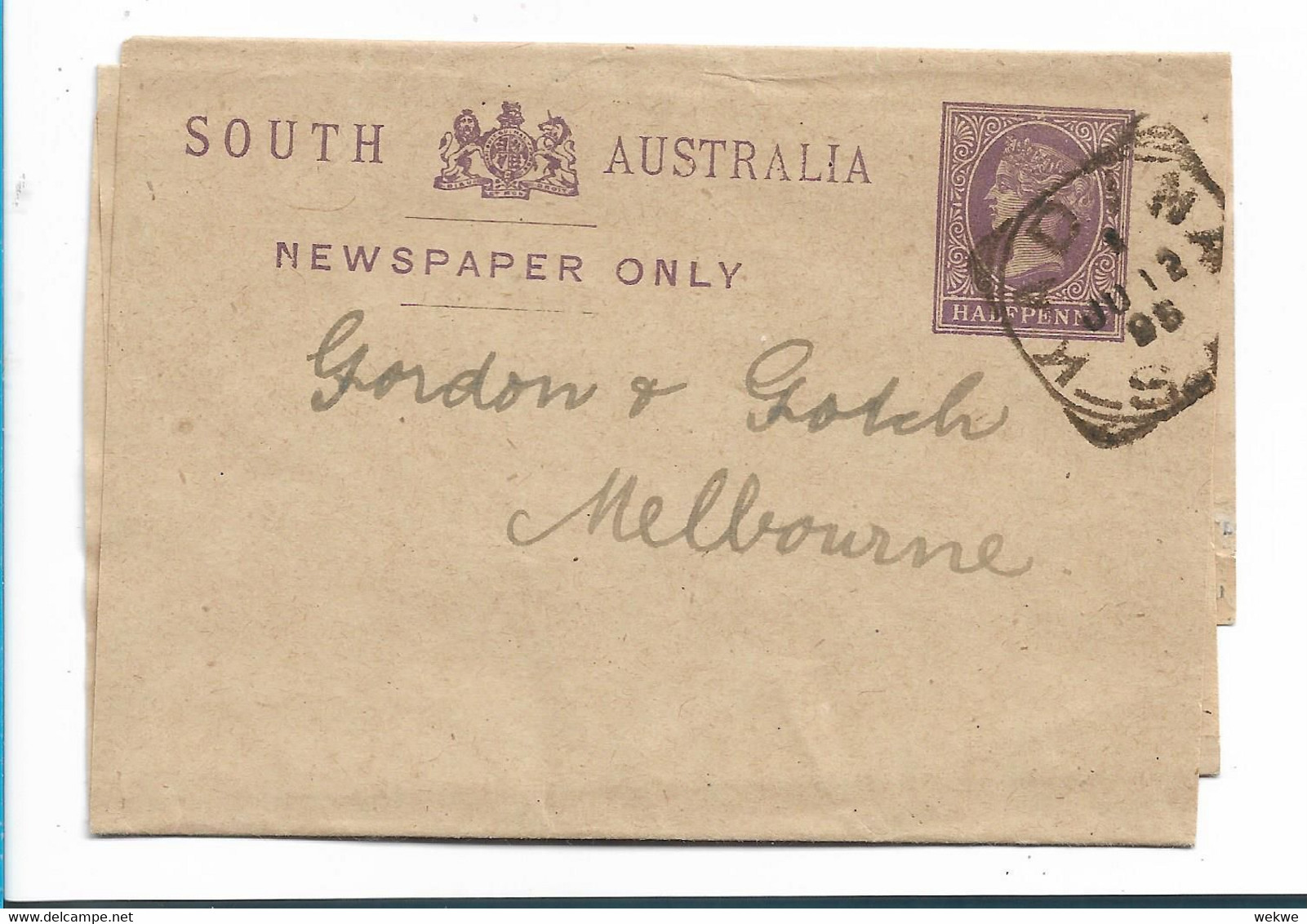 SA031 / Süd Australien - Kadina  1885 Nach Melbourne (Ascher 3) Wrapper (Streifband) - Covers & Documents