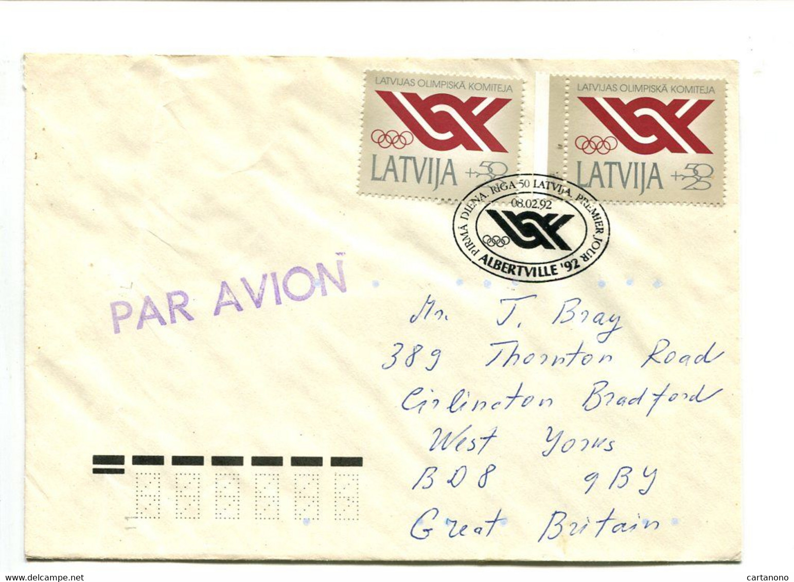 LETTONIE - Affranchissement Sur Lettre - Jeux Olympique ALBERVILLE 92 - Latvia