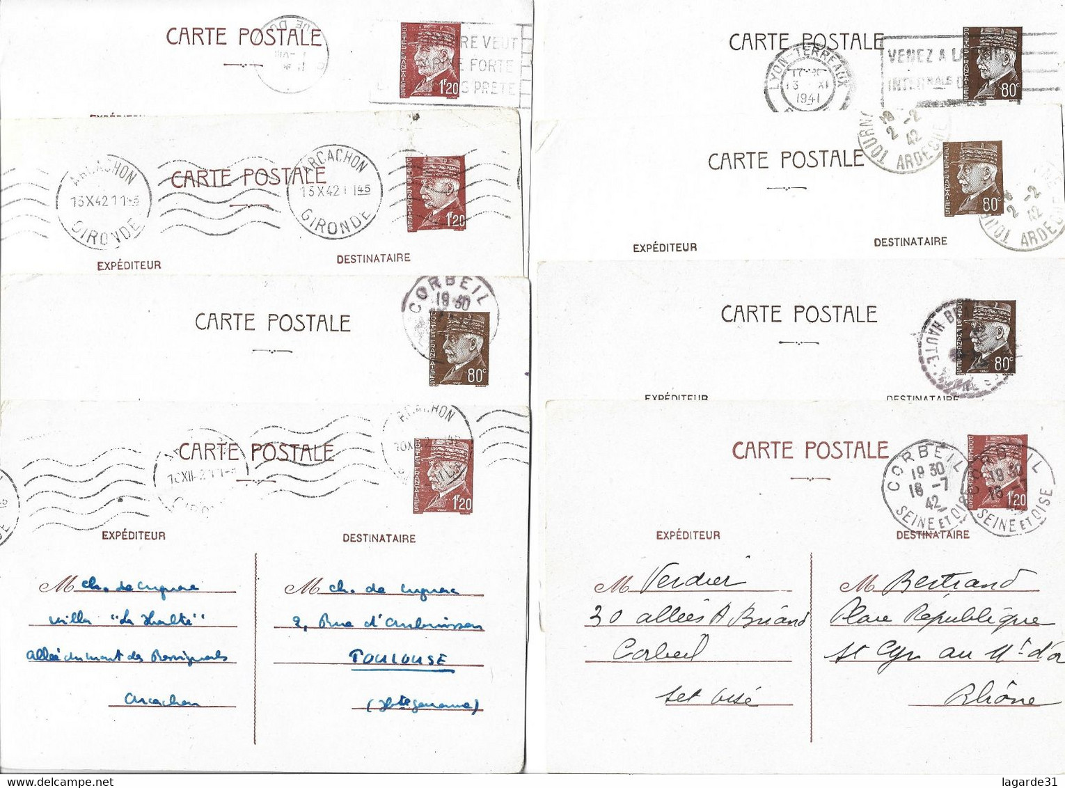 ⭐Entier Postal  Type Petain LOT DE 16 Pour étude Et Variétés ⭐ - Enveloppes Types Et TSC (avant 1995)