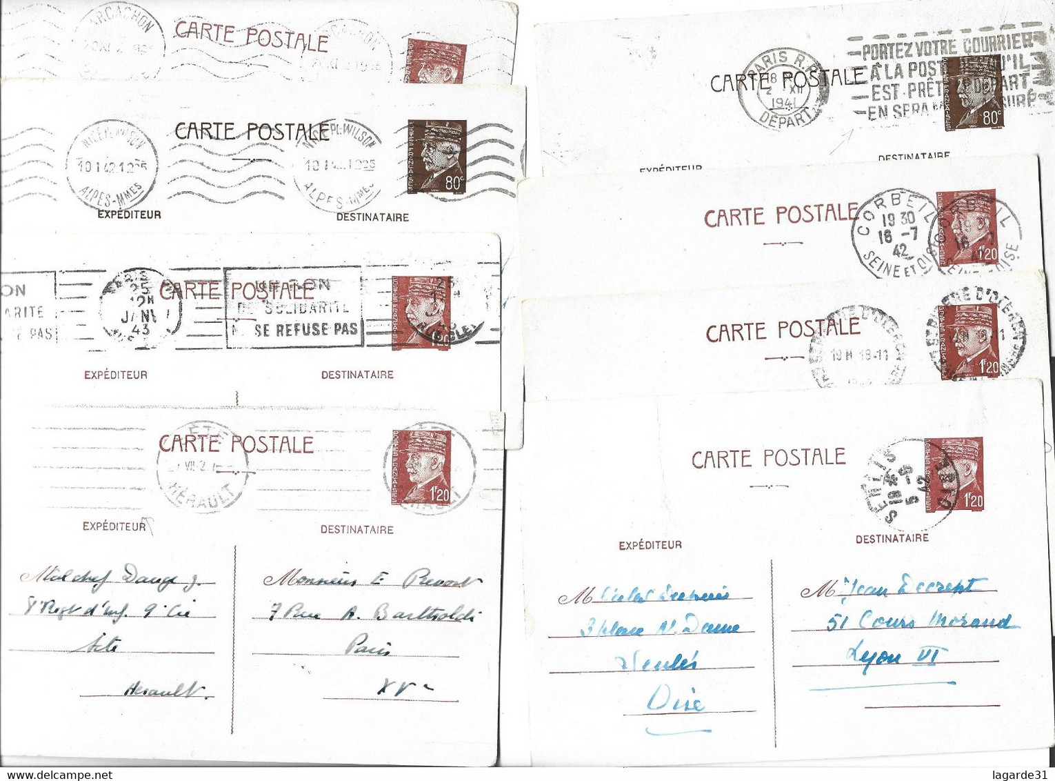 ⭐Entier Postal  Type Petain LOT DE 16 Pour étude Et Variétés ⭐ - Enveloppes Types Et TSC (avant 1995)