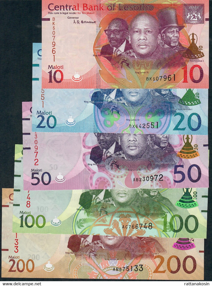 LESOTHO NLP 10,20,50,100,200 MALOTI DATED 2021 Issued 2022 Complete Set UNC. - Lesoto