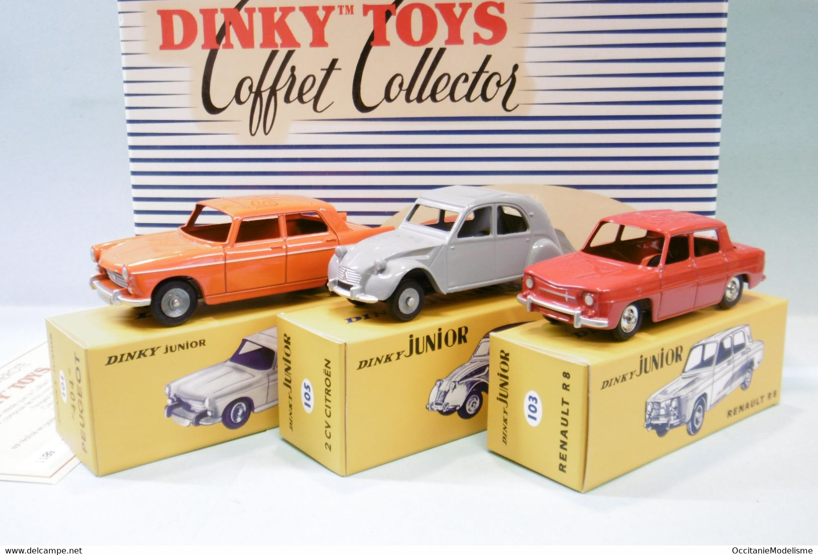 Dinky Toys / Atlas - COFFRET Dinky Junior PEUGEOT 404 + RENAULT R8 + CITROEN 2CV Réf. 100 J BO 1/43 - Dinky