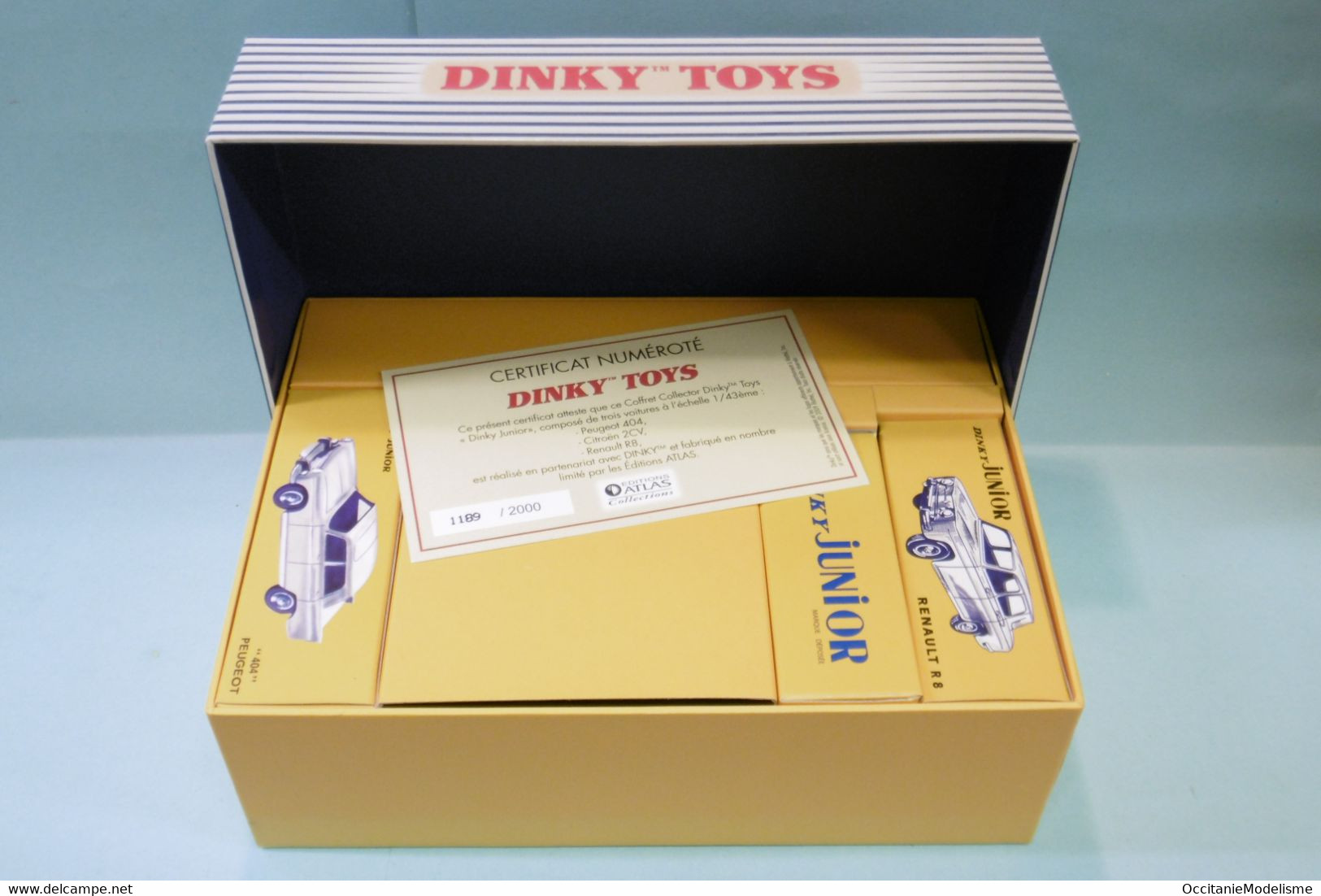 Dinky Toys / Atlas - COFFRET Dinky Junior PEUGEOT 404 + RENAULT R8 + CITROEN 2CV réf. 100 J BO 1/43