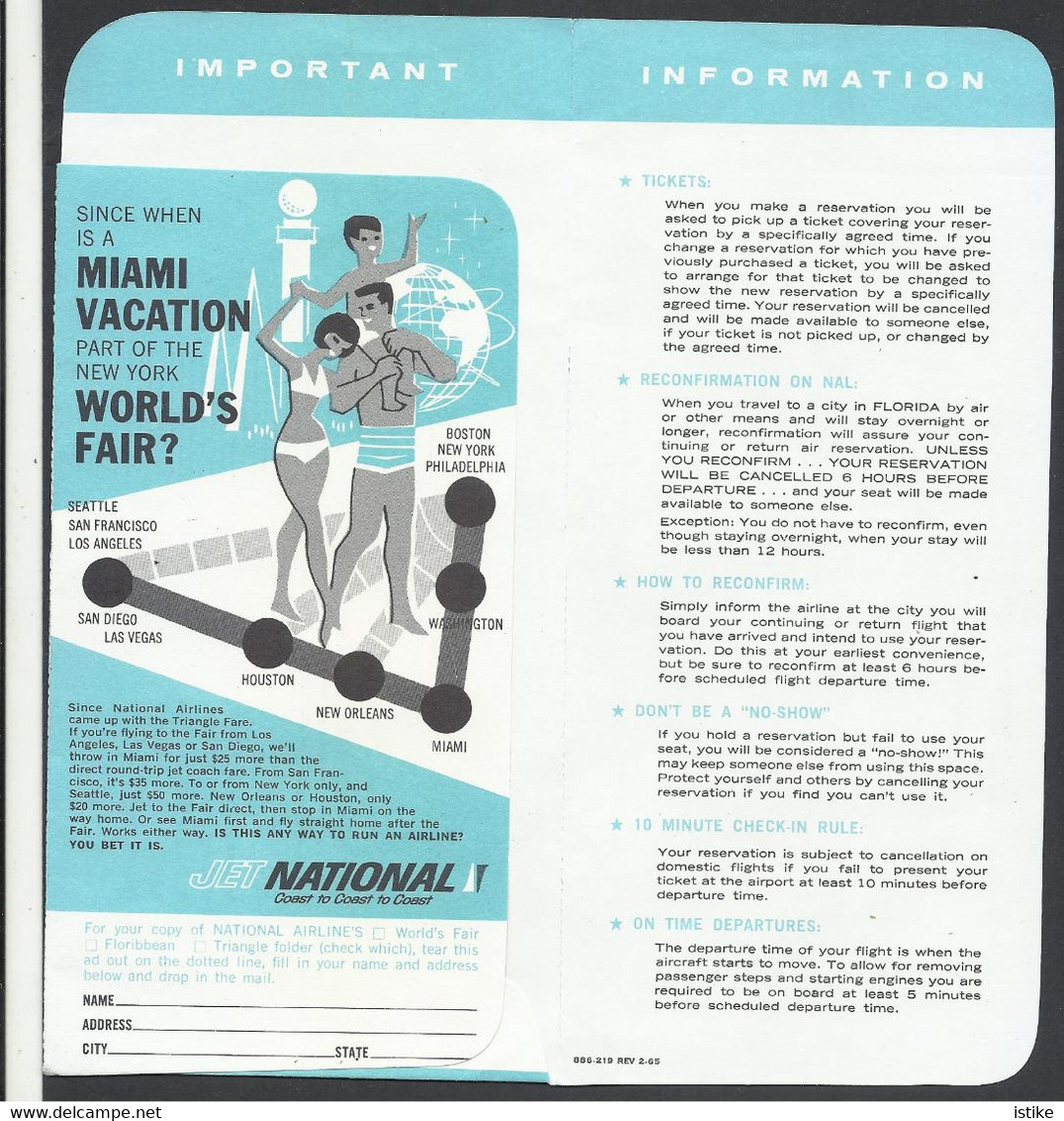 United States, New-York(JFK) - Miami,  Boarding Pass, 1965. - World