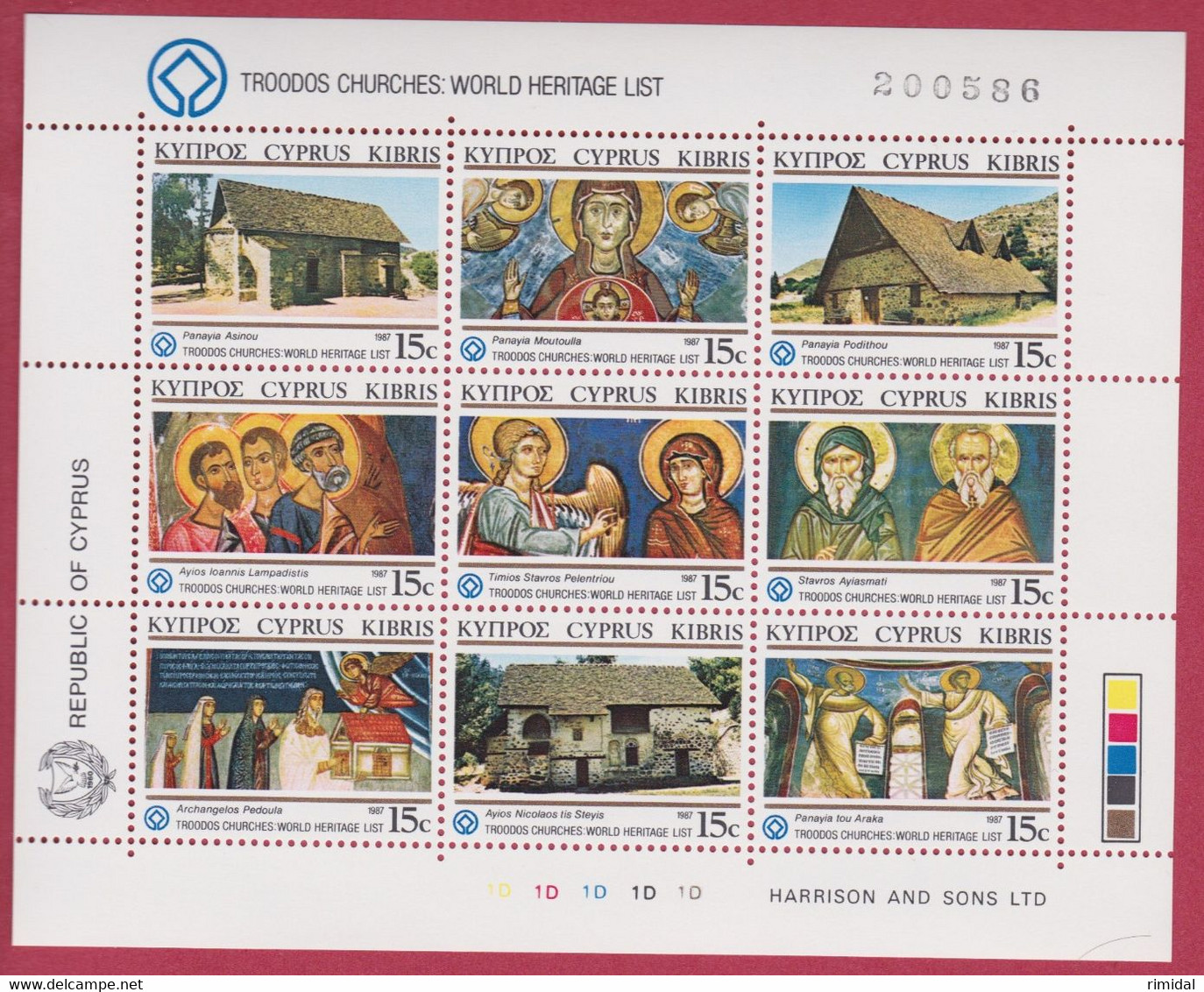 R* CYPRUS BLOCK 9 V. MNH* 1987 TROODOS CHURCHES Mi Nr. 672-680 #5627 - Other & Unclassified
