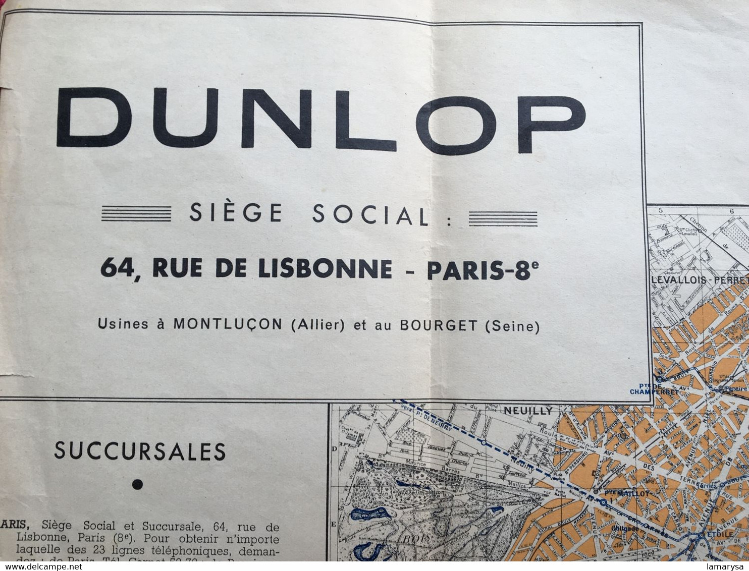 DUNLOP Pneumatique Plan De Paris Au Recto -☛Carte Routière De France Verso-☛Guide De L'automobile - Europe