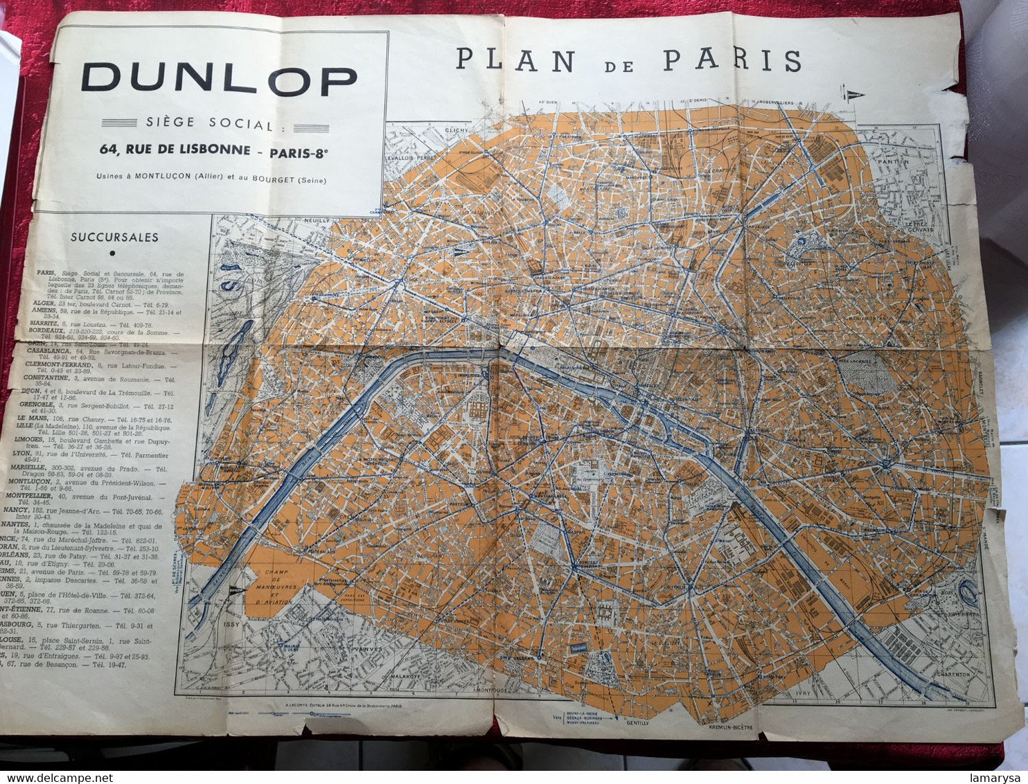 DUNLOP Pneumatique Plan De Paris Au Recto -☛Carte Routière De France Verso-☛Guide De L'automobile - Europe