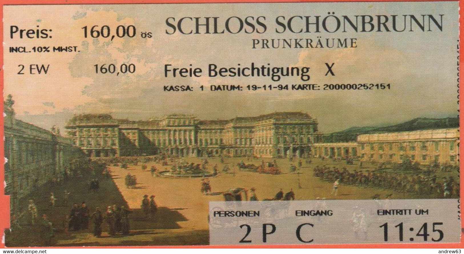 AUSTRIA - Vienna - Schloss Schönbrunn - Biglietto Di Ingresso - Usato - Tickets - Vouchers