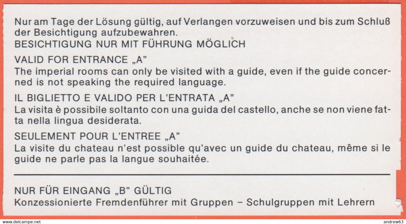 AUSTRIA - Vienna - Schloss Schönbrunn - Biglietto Di Ingresso - Usato - Tickets - Vouchers