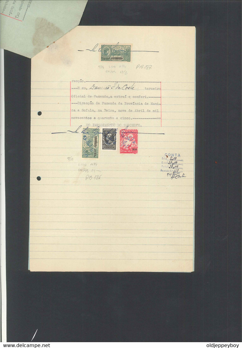1945 Tax Fiscais PORTUGAL-MOZAMBIQUE Scriptophilie Deferimento, Deferral W/ Tax Stamps Beira Province Of Manica E Sofala - Unclassified