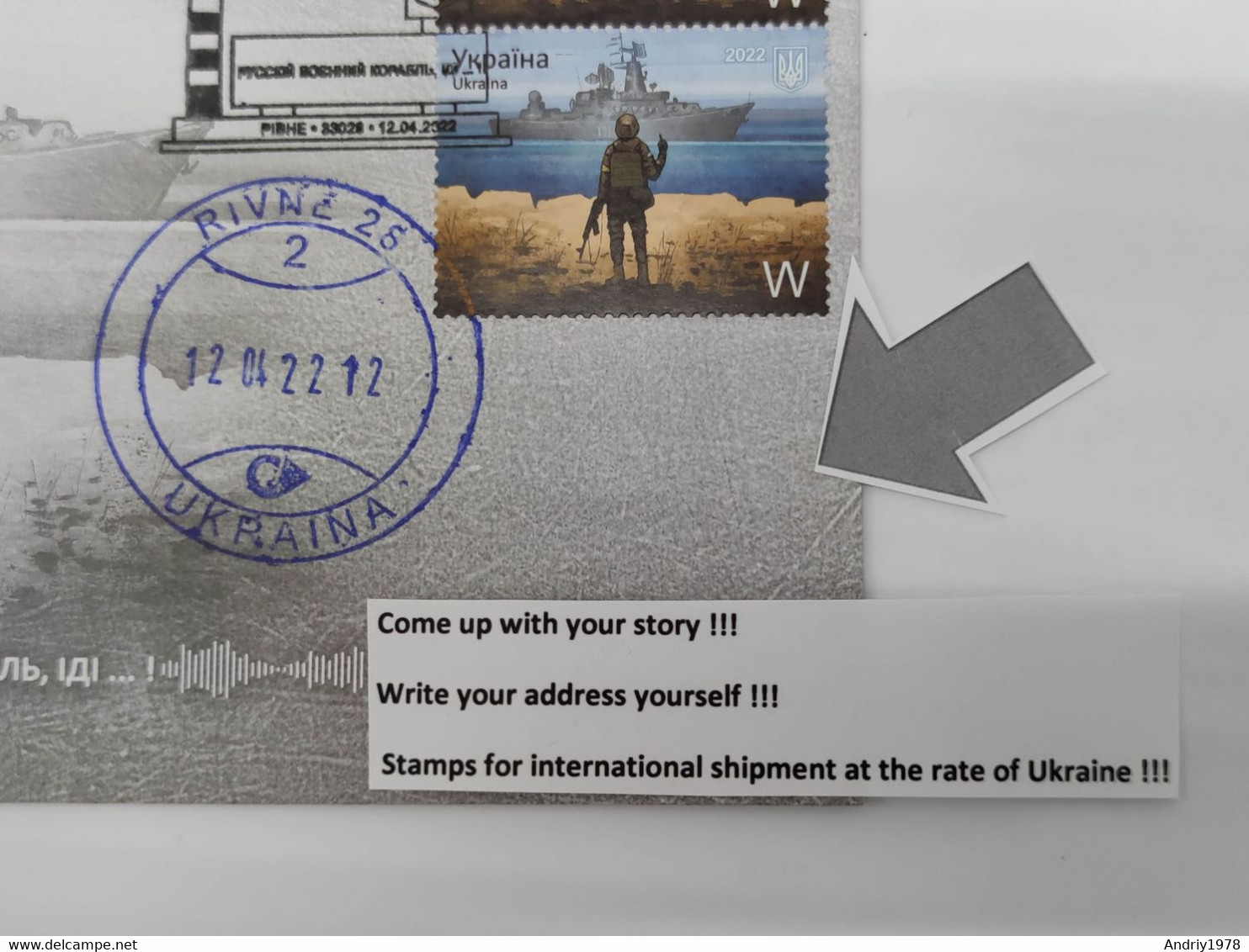 Ukraine 2022 "W" War Of Russian Invasion "Russian Warship, Fuck" Two Stamps W On The Envelope !!! - Ukraine