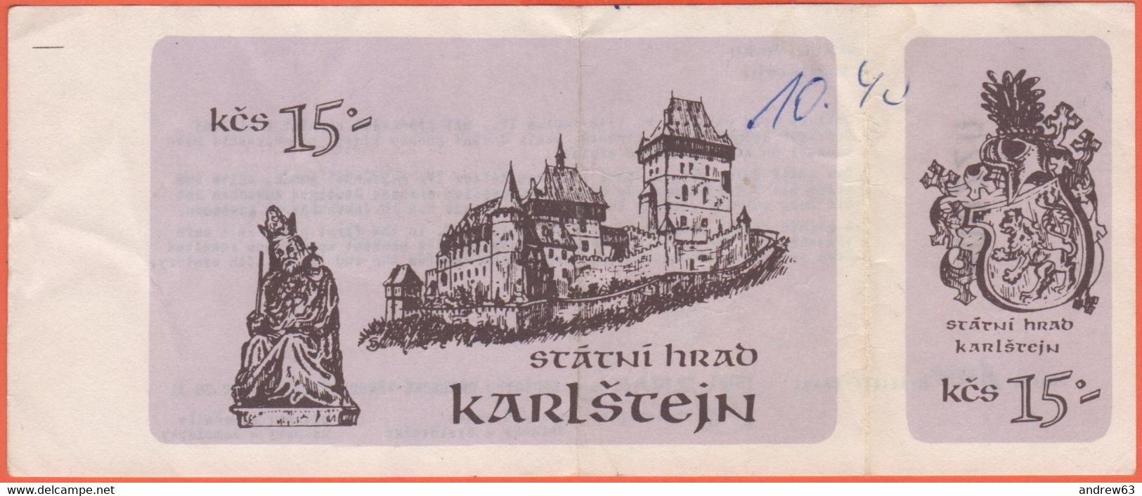 REPUBBLICA CECA - Státní Hrad Karlštejn - Castello Di Karlštejn - Biglietto Di Ingresso - Usato - Toegangskaarten