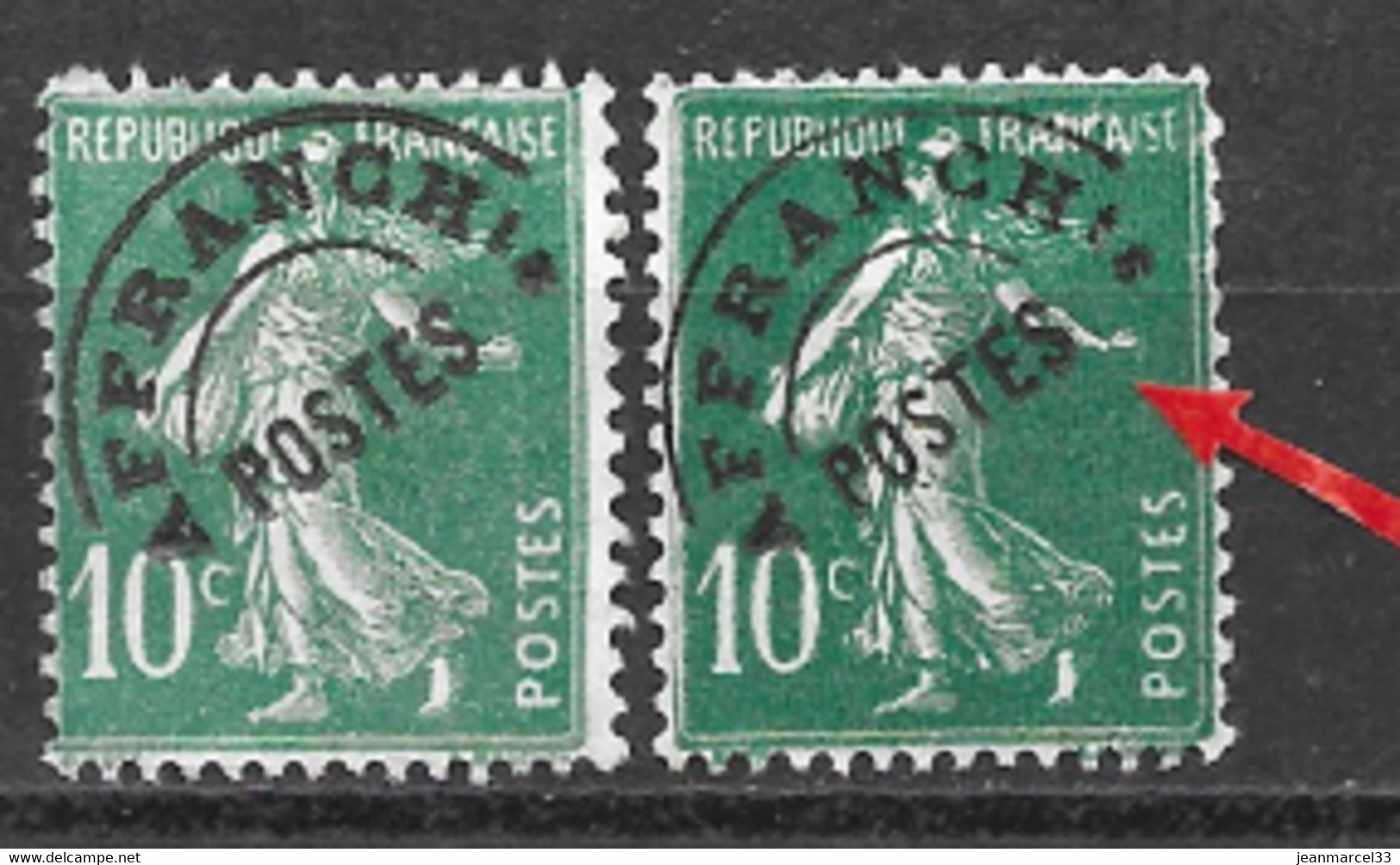 Préoblitérés 10c Semeuse Vert (sans Gomme) Avec Surcharge Grasse N° 51 Variété Dans La Main - Oblitérés