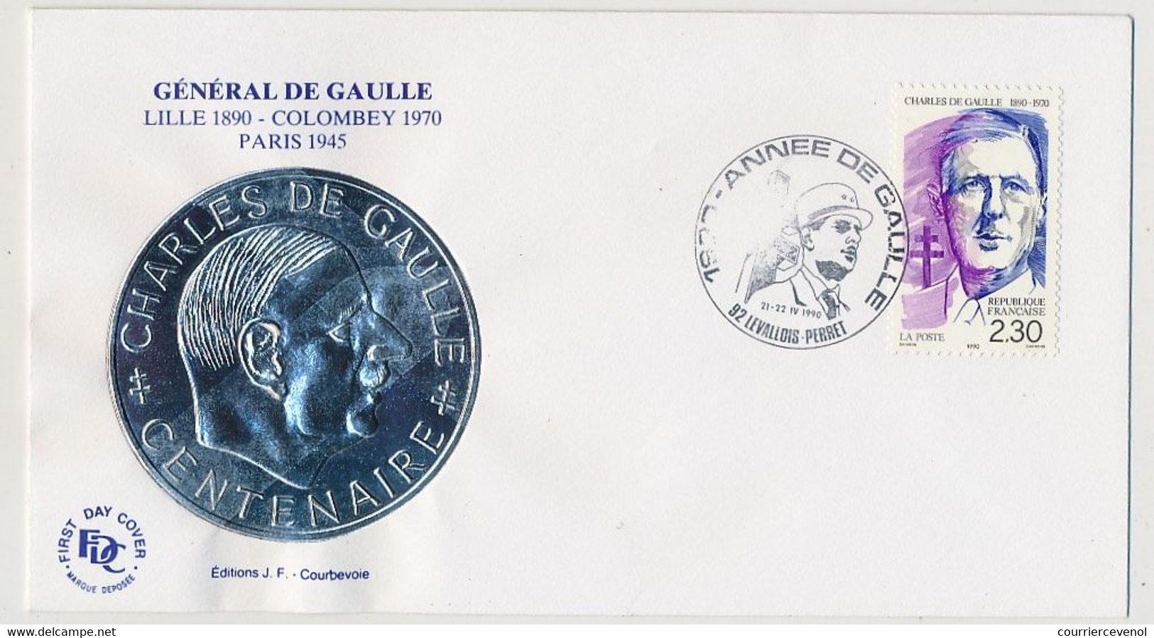 FRANCE - Cachet Temp. 1990 Année De Gaulle - 82 Levallois Perret S/2,30 G. De Gaulle 21-22/4/1990 - De Gaulle (General)