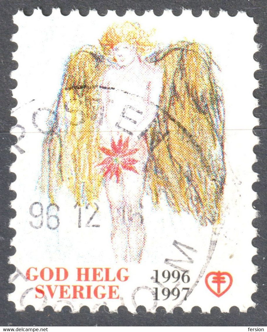 ANGEL Poinsettia FLOWER SWEDEN TBC STOCKHOLM Postmark 1996 1997 CHRISTMAS Charity Label Cinderella Vignette GOD HELG - 1930- ... Franqueo II