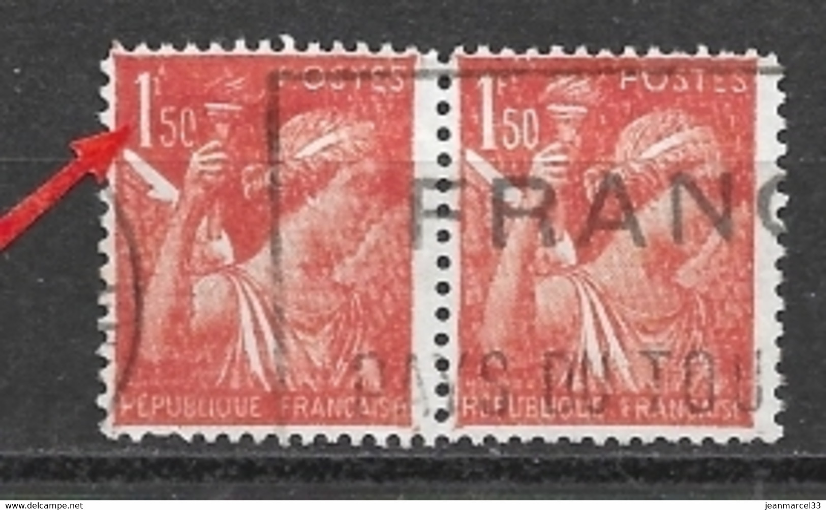 1,50f Iris Brun N° 652 (oblitérés) Paire Avec Variété Le 0 De 1f50 Ouvert En Bas Tenant à Normal - Used Stamps
