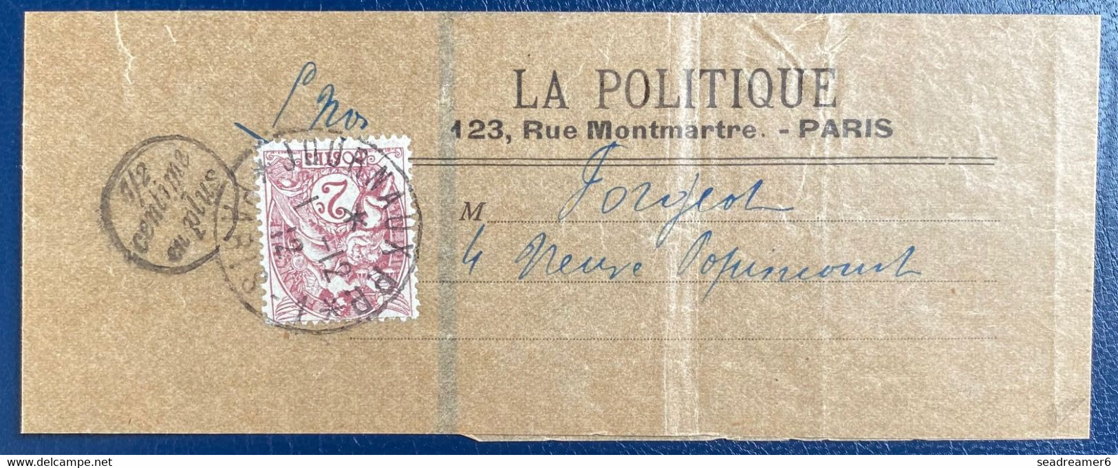 Bande Journal " La Politique"  Type Blanc 2c Brun Obl Journaux PP + Cachet 1/2 Centimes En Plus En Local Signé Calves RR - 1900-29 Blanc