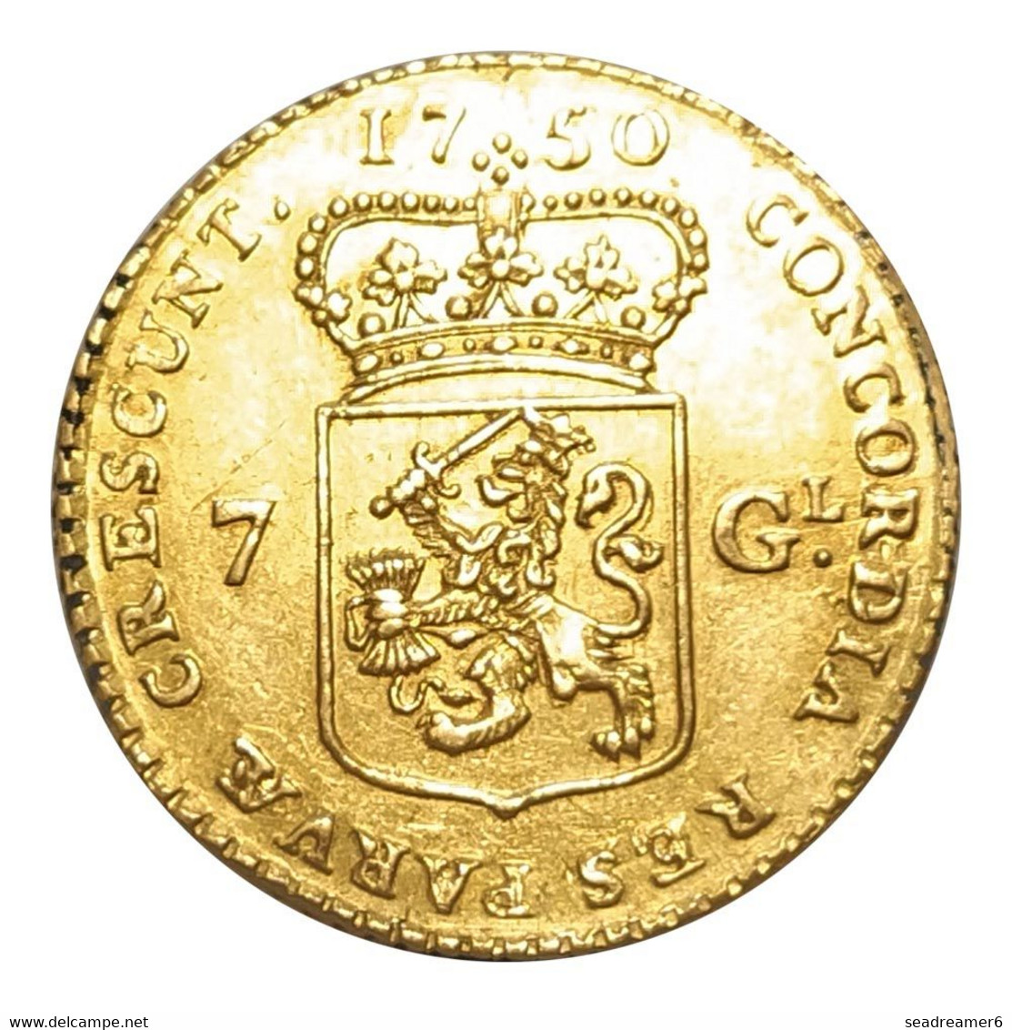 Pièce D'or Pays Bas Provinces Unis - 7 Gulden - 1750 - Utrecht - …-1795 : Former Period