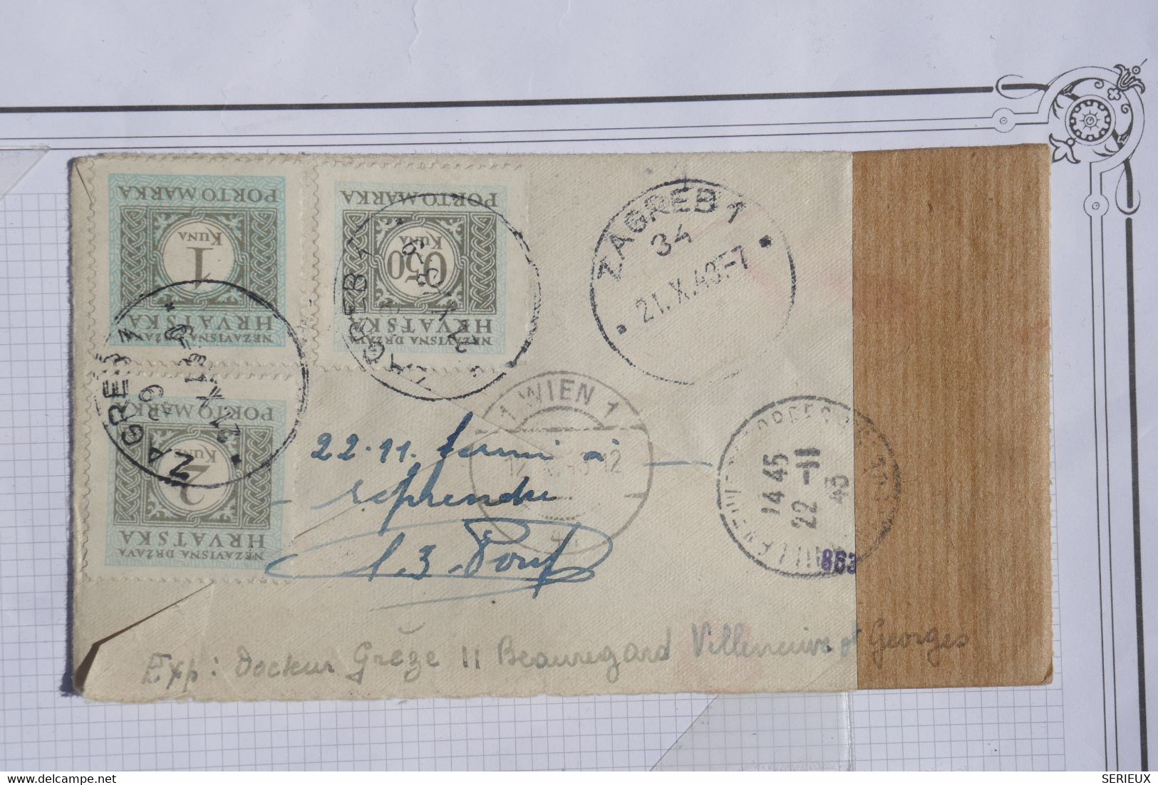 C FRANCE  BELLE LETTRE CENSUREE RARE 1943 +++ PARIS POUR ZAGREB CROATIE ++VIGNETTE EXPO AERIENNE ++AFFRANCH. PLAISANT - 1960-.... Briefe & Dokumente