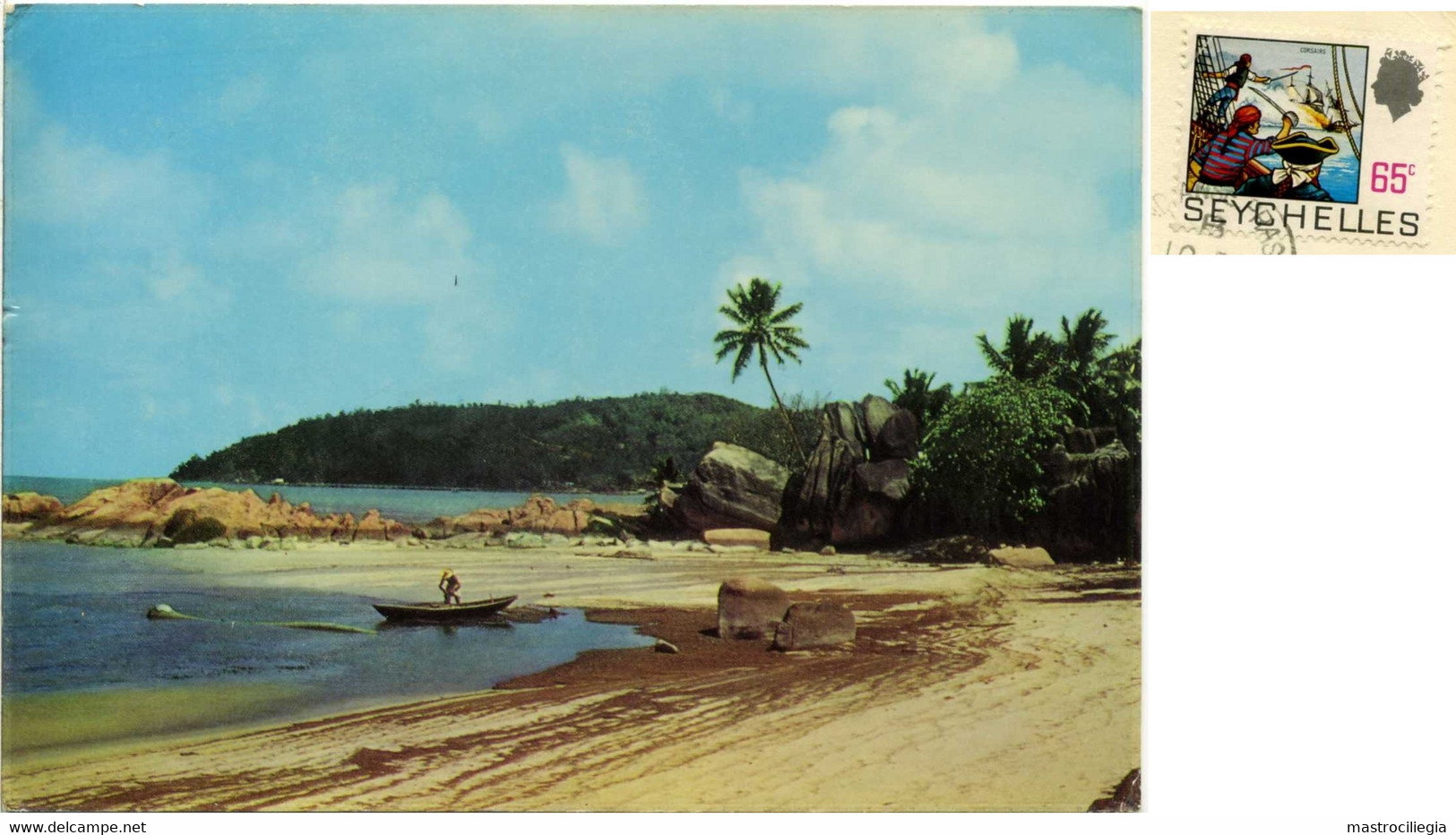 SEYCHELLES  PRASLIN  Fisherman With His Pirogue  Nice Stamp Corsairs Pirates - Seychelles