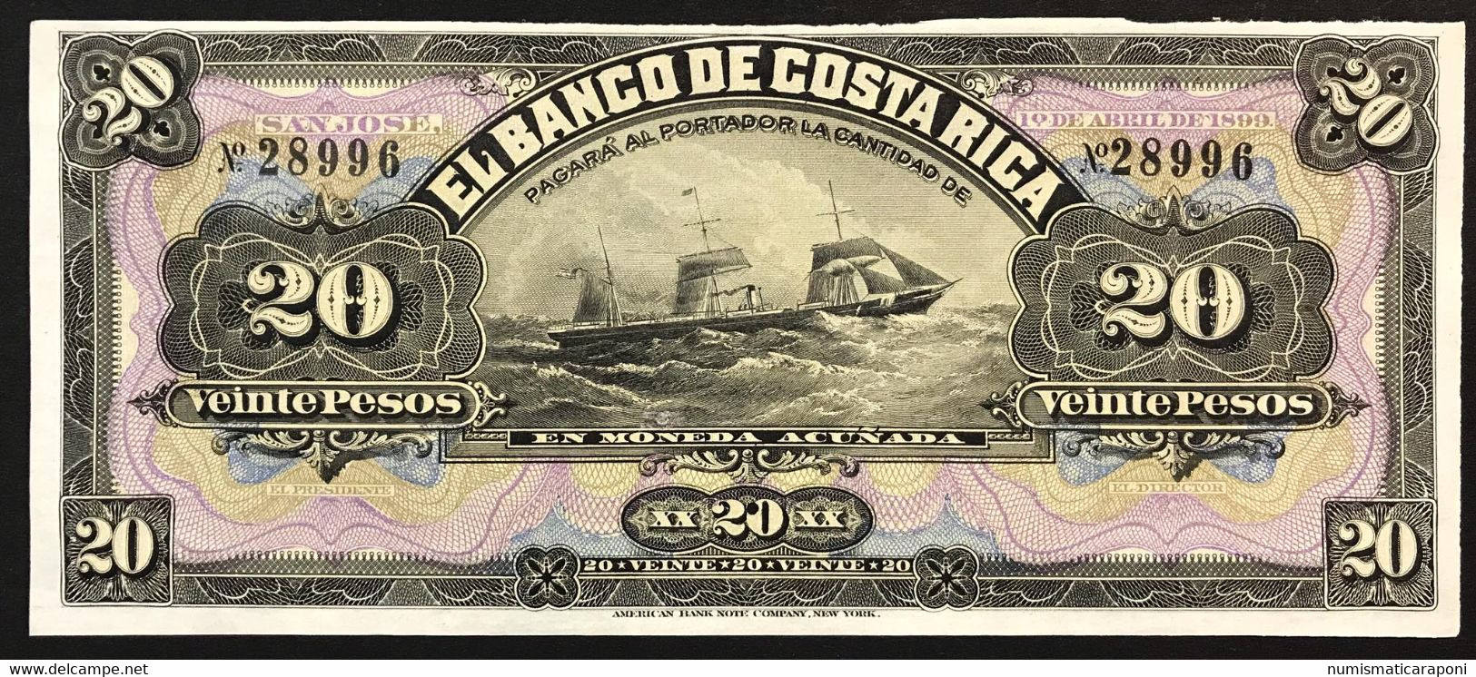 Banco De Costa Rica 20 Pesos 1899 Pick#S165r   LOTTO 3869 - Costa Rica