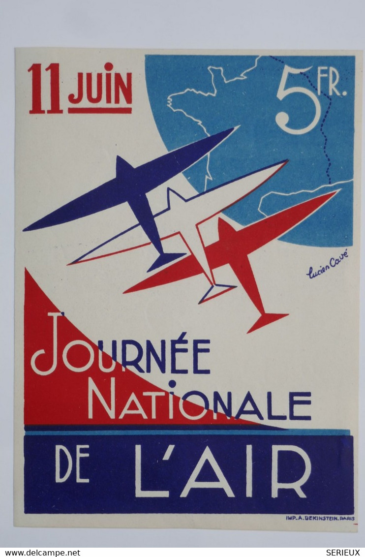 C1 FRANCE BELLE AFFICHE VIGNETTE TIMBRE GOMMé 11 05 1945 JOURNEE NATIONALE DE L AIR + 5FR + 19 CM X 14 CM+PEU  COURANT + - Aviation
