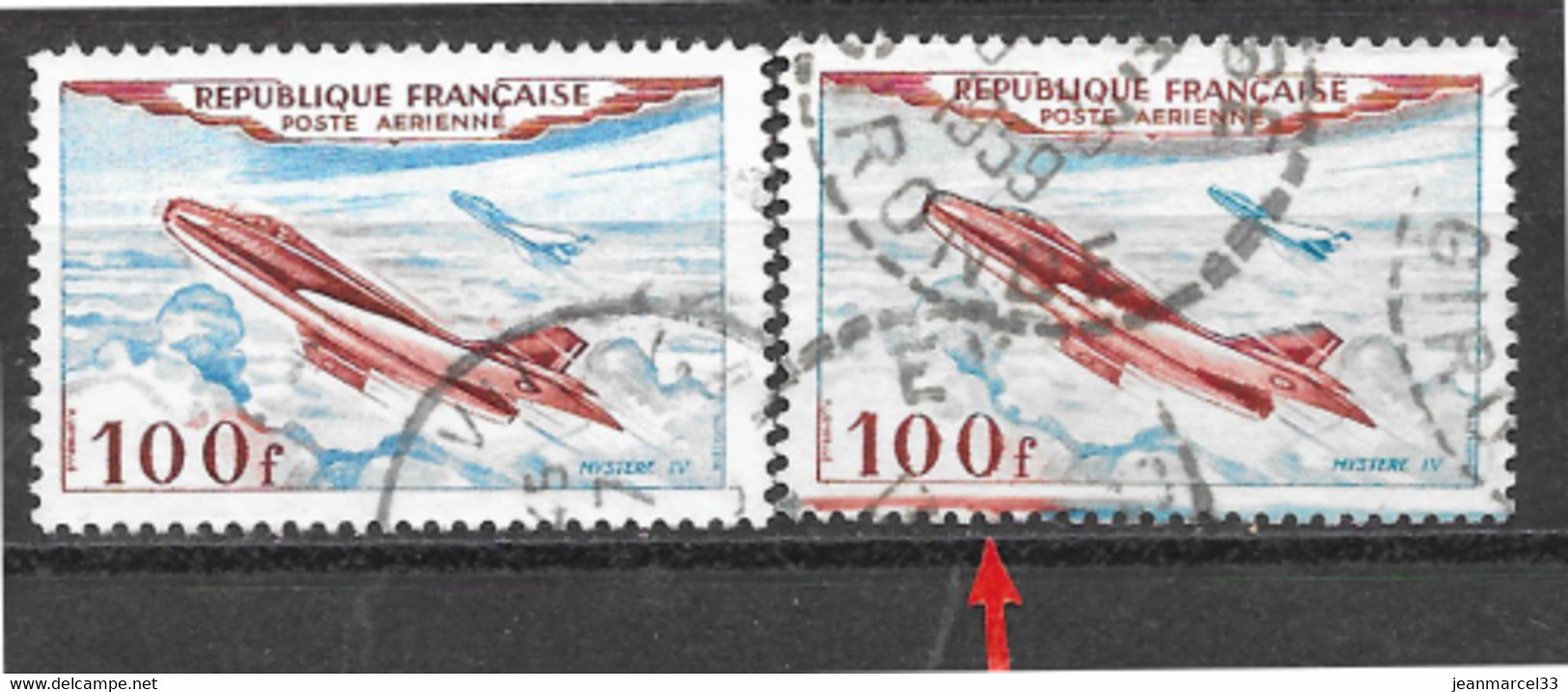 Myster IV  N° PA 30 (oblitérés) Varièté Trainée Rouge Et Bleue Sur La Bordure Du Bas Du Timbre à Coté Du Normal - Used Stamps