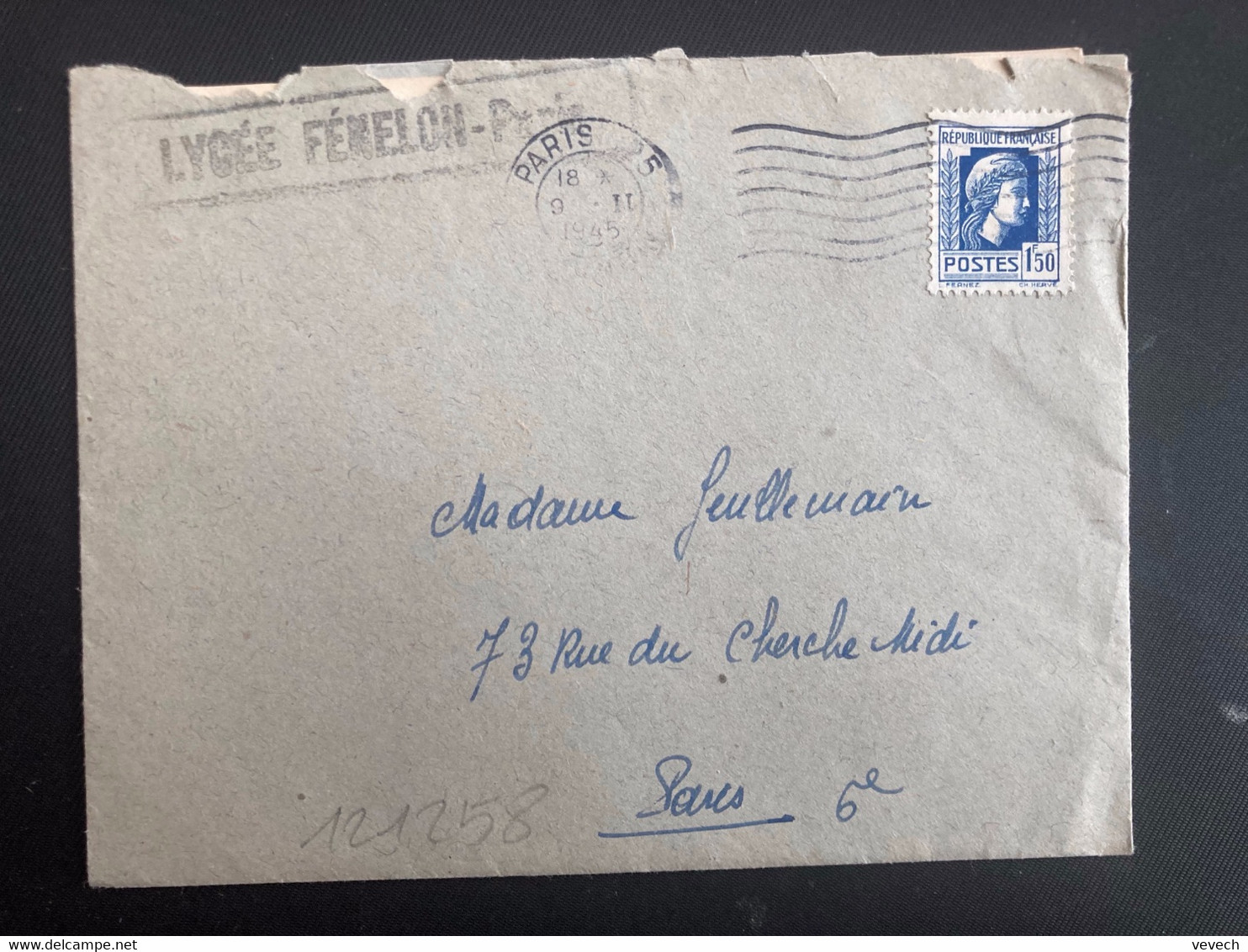 LETTRE TP M. D'ALGER 1F50 OBL.MEC.9 II 1945 PARIS 25 + LYCEE FENELON - 1944 Hahn Und Marianne D'Alger