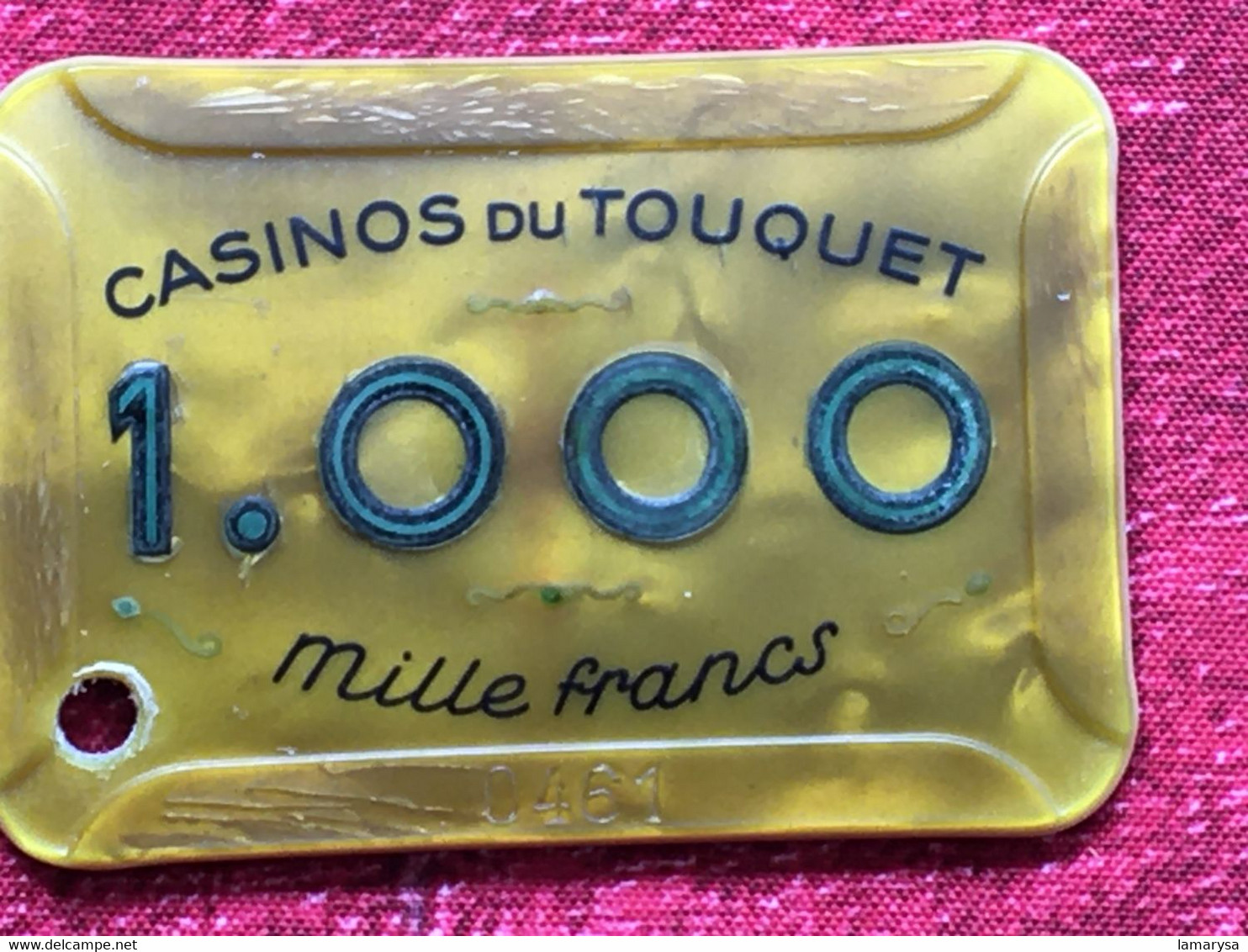 Rare Ancien Jeton Plaquette Société Des Casinos Du Touquet Paris Plage-1.000f-Jeu Casino-CHIP TOKENS COINS GAMING-France - Casino