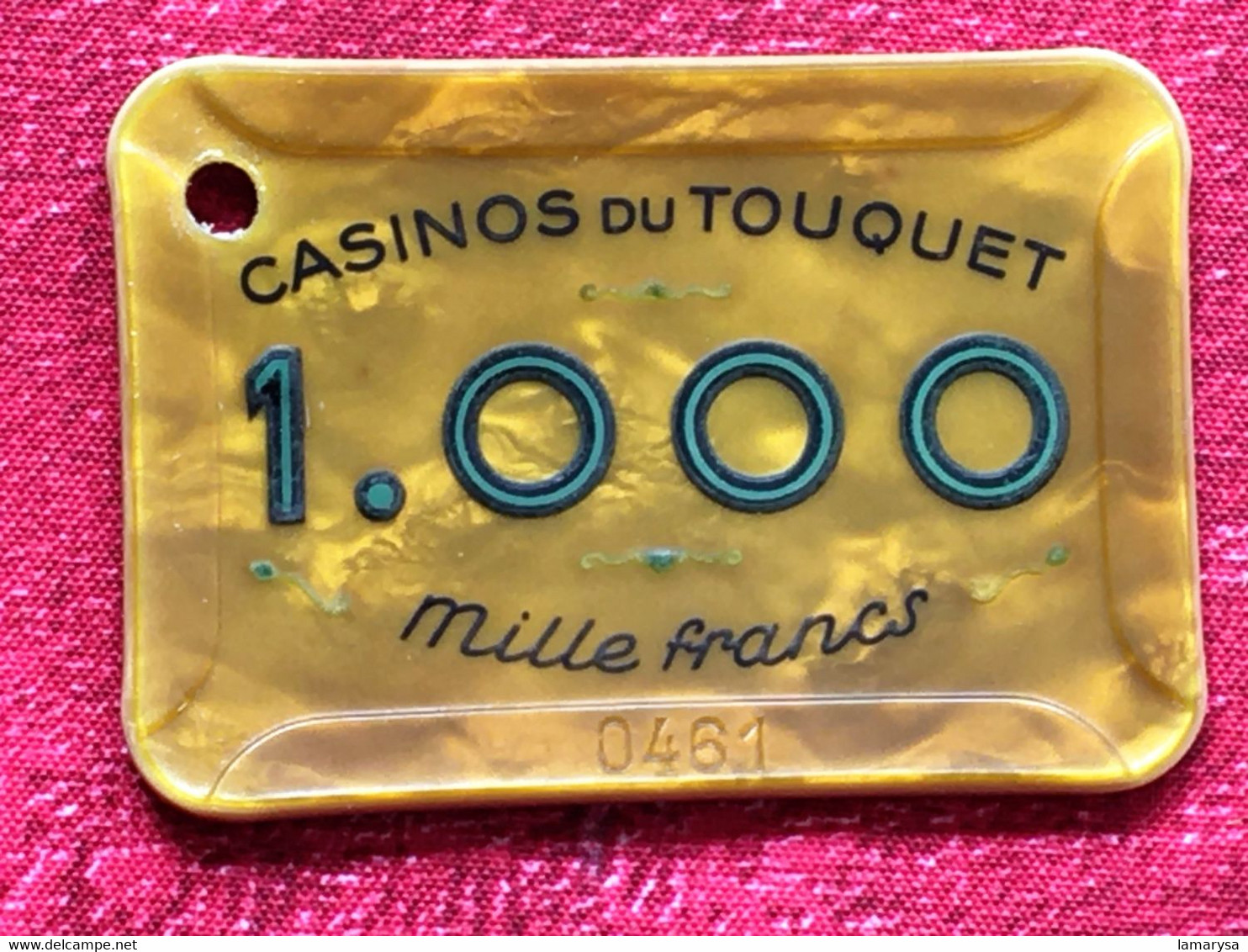 Rare Ancien Jeton Plaquette Société Des Casinos Du Touquet Paris Plage-1.000f-Jeu Casino-CHIP TOKENS COINS GAMING-France - Casino