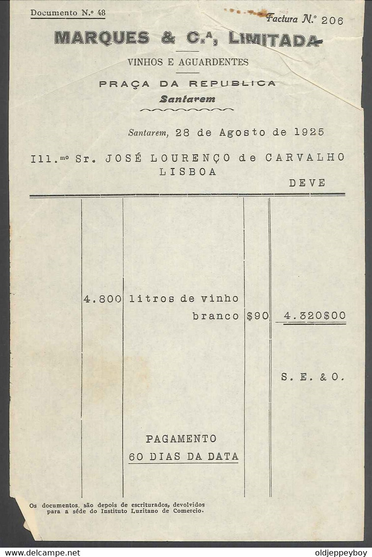 Receipt - Recibo * Portugal * SANTAREM * 1925 * MARQUES & Cª LIMITADA - Portogallo