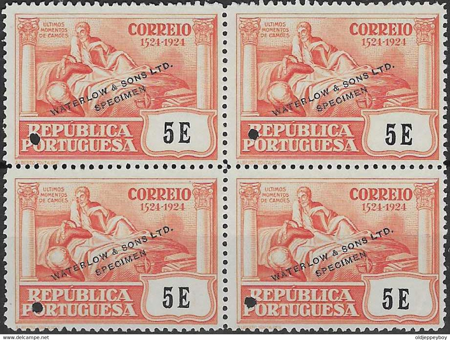 Portugal Block Of 4 1924 4th Centenary Of The Birth Luís De Camões Colour Proof With  “WATERLOW & SONS LTD SPECIMEN” - Ensayos & Reimpresiones