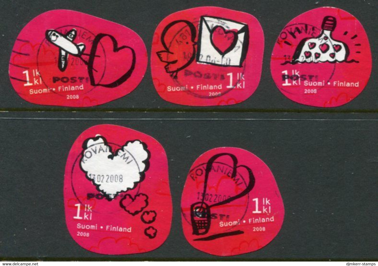 FINLAND 2008 Valentine's Day Singles Ex Block Used Michel 1892-96 - Used Stamps