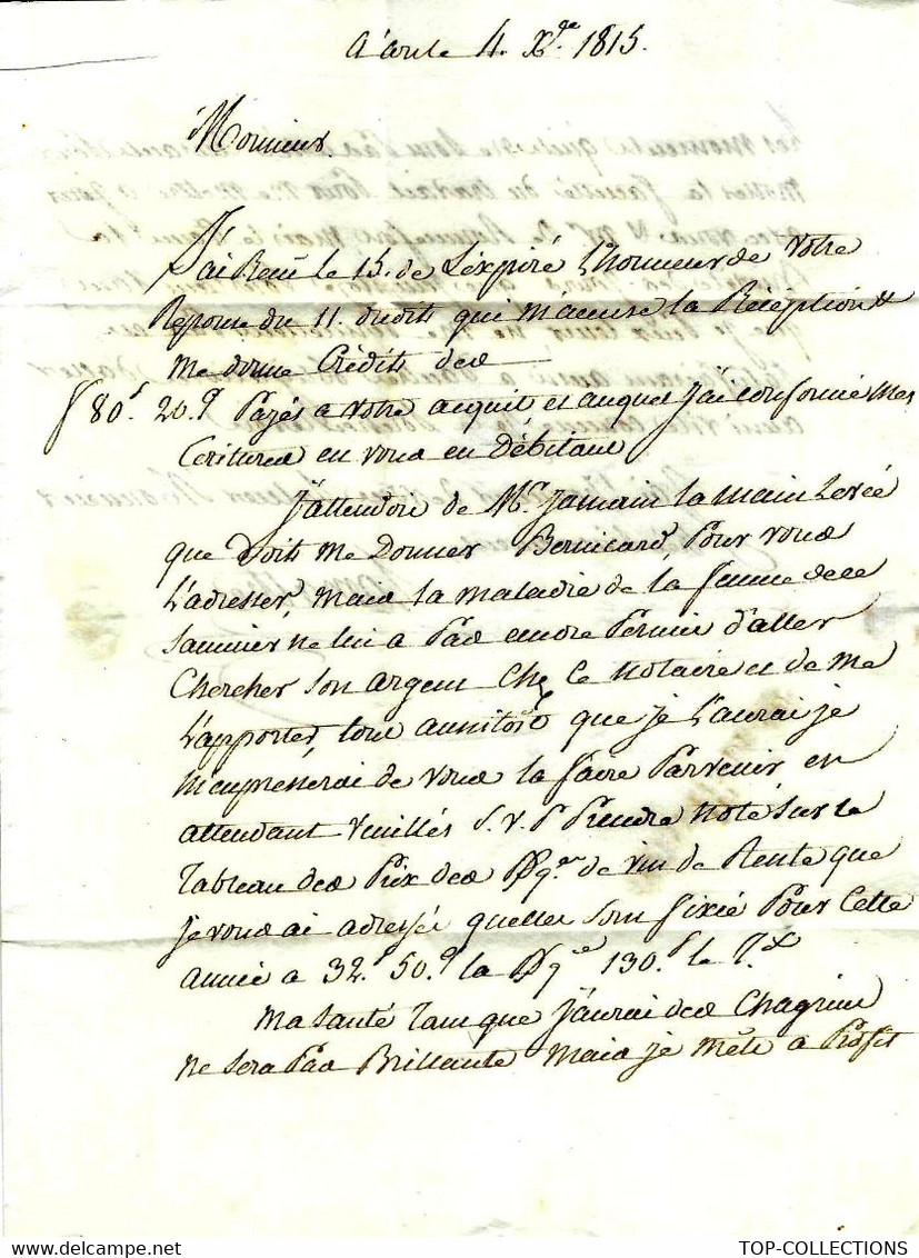 16 St Martin De Ré 1815  FAMILLE FLEURIAU DE BELLEVUE LA ROCHELLE LETTRE COMPLETE ET SIGNEE NEGOCE VINS NOTAIRE Etc. ETC - 1801-1848: Precursori XIX