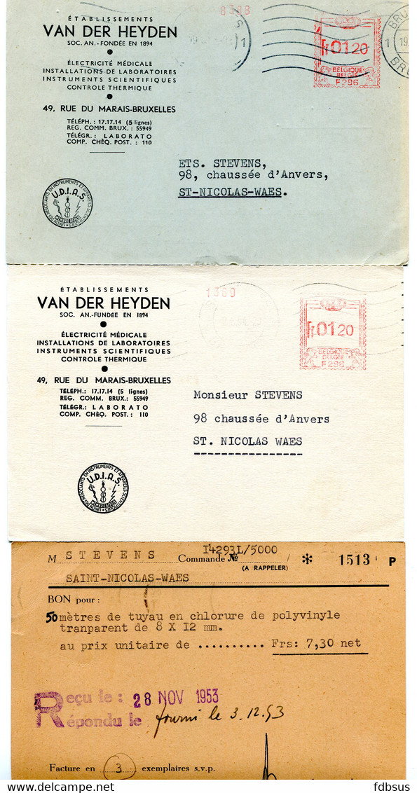 1953/54 3 Verschillende Kaarten Ets VAN DER HEYDEN Bruxelles Electricité Médicals - Instruments Laboratoires - ...-1959