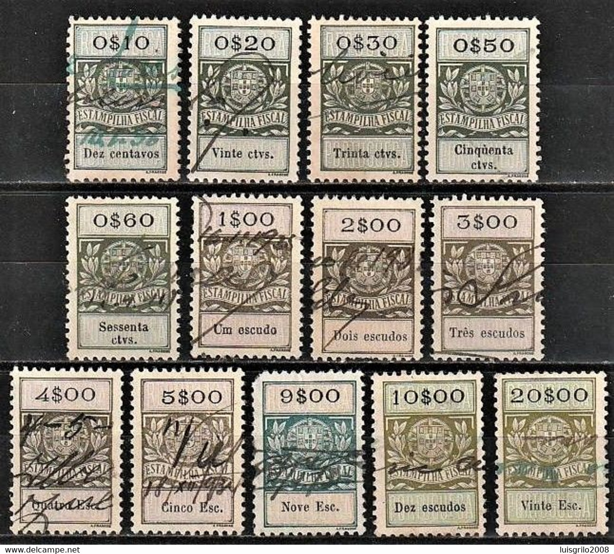 Revenue/ Fiscal, Portugal 1929 - Estampilha Fiscal -|- 13 Different Stamps - Gebruikt