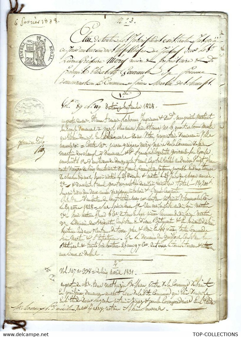 1838 EXCEPTIONNEL JOIGNY ETAT DETAILLE ST MARTIN DES CHAMPS YONNE FERME Des Brillets PRES TERRES BAIL - Timbri Generalità