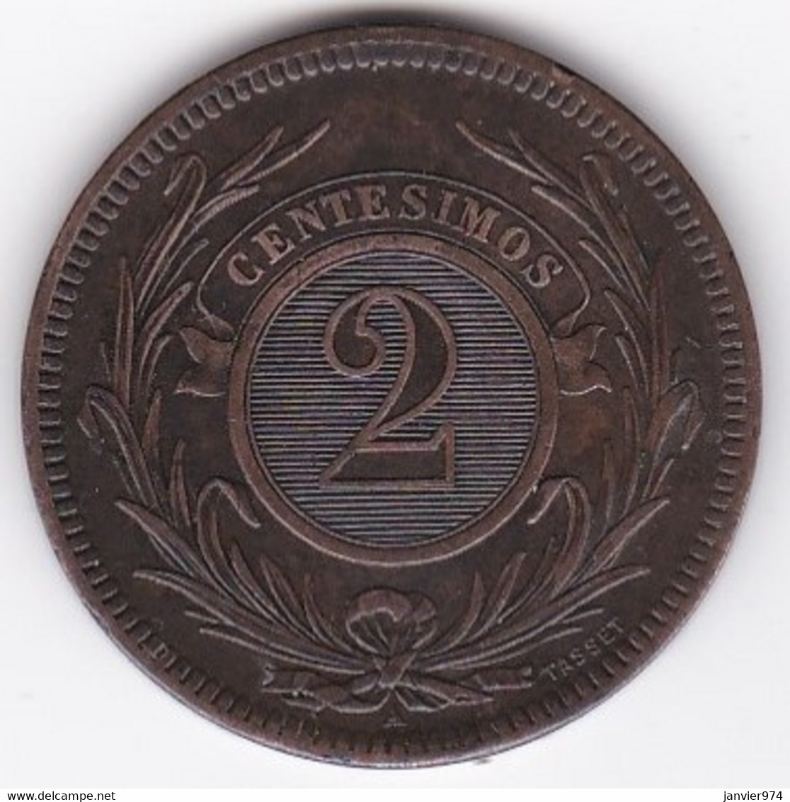 Uruguay 2 Centesimos 1869 A Paris, En Cuivre , KM# 12, TTB/VF - Uruguay