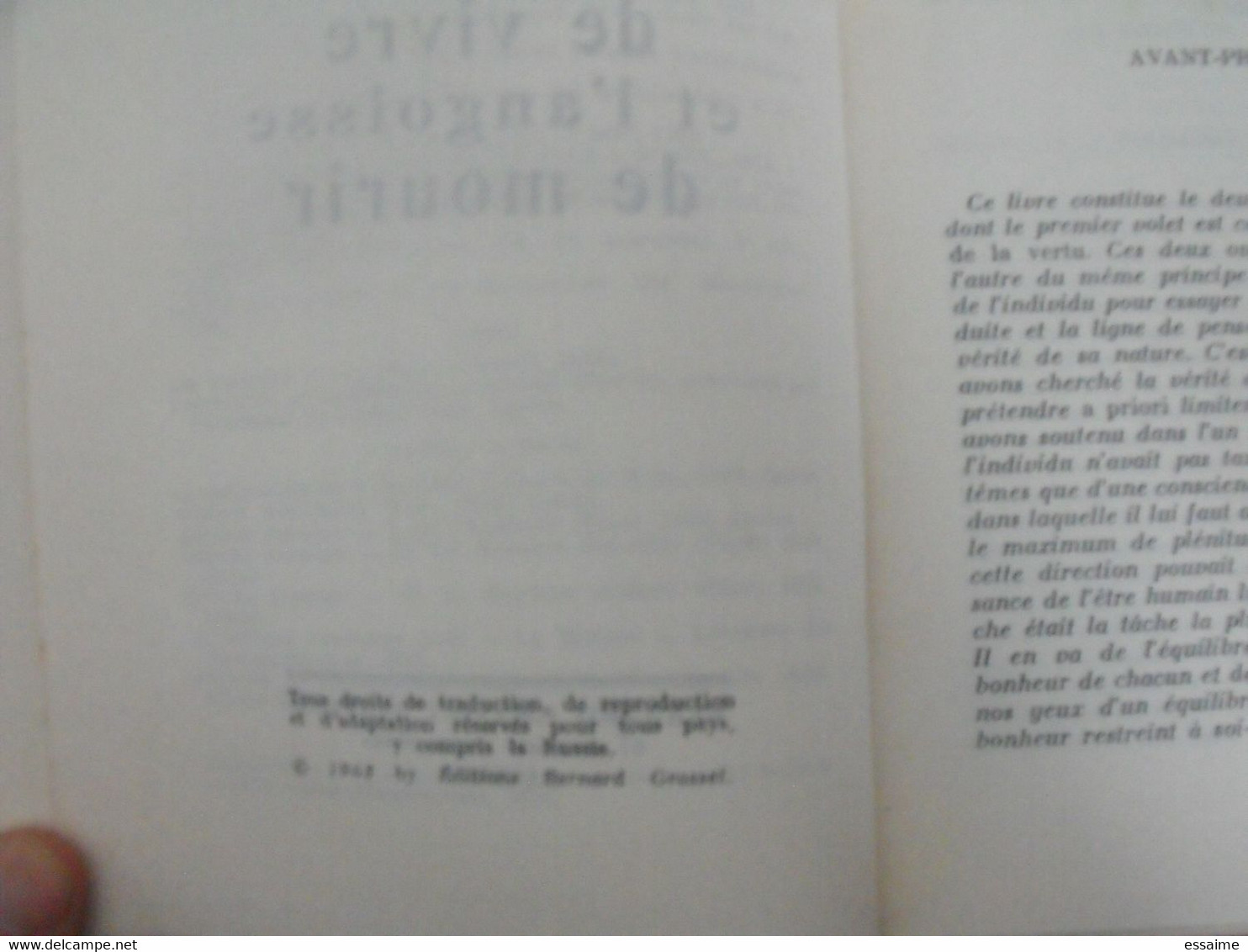 Contre La Peur De Vivre Et L'angoisse De Mourir. André Berge. Grasset 1963. Dédicace, Autographe - Livres Dédicacés