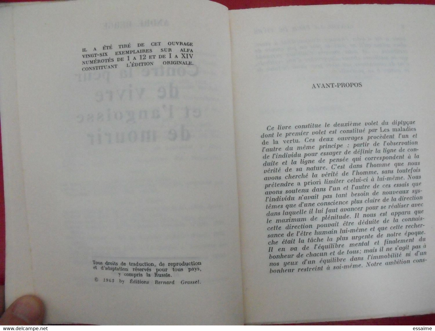 Contre La Peur De Vivre Et L'angoisse De Mourir. André Berge. Grasset 1963. Dédicace, Autographe - Livres Dédicacés