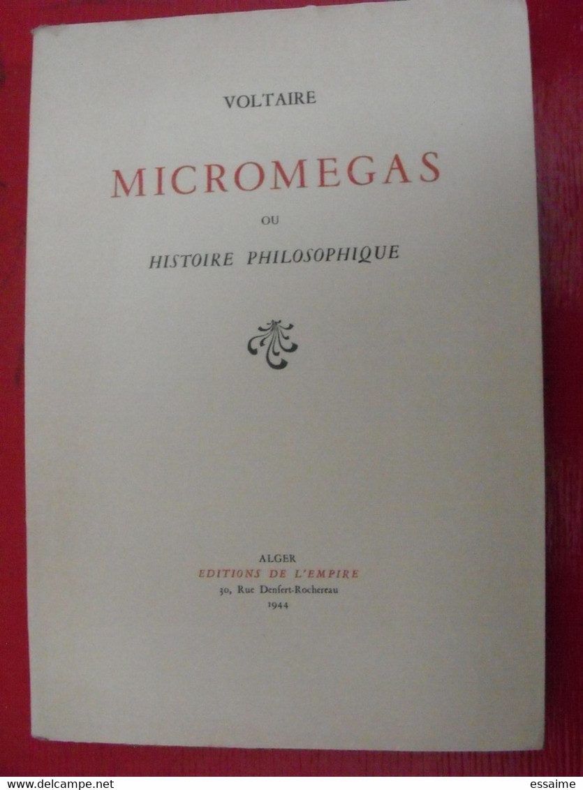 Micromegas Ou Histoire Philosophique. Voltaire. Alger éditions De L'empire 1944. - Livres Dédicacés
