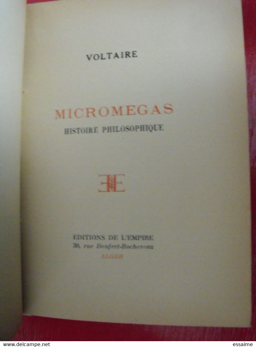 Micromegas Ou Histoire Philosophique. Voltaire. Alger éditions De L'empire 1944. - Livres Dédicacés