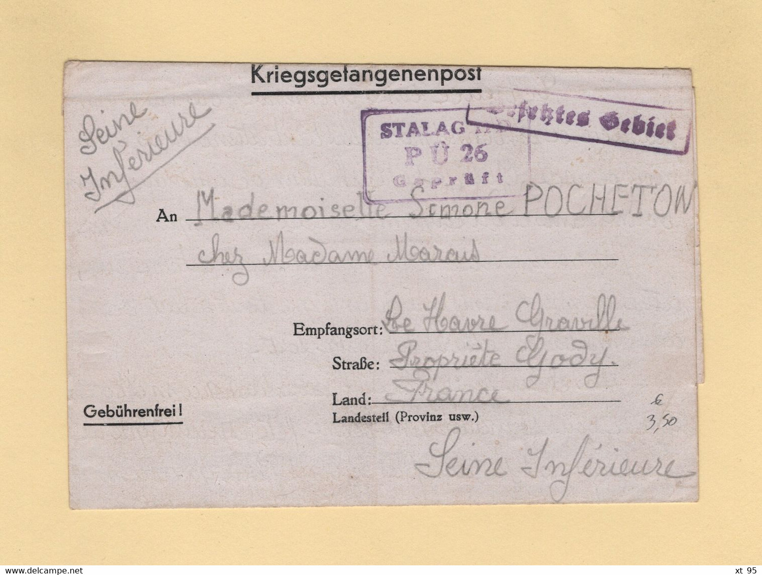 Correspondance De Prisonnier De Guerre - 1940 - Stalag IID - Destination Le Havre - Guerra De 1939-45