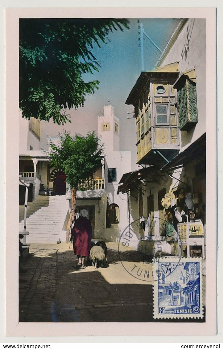 TUNISIE - Carte Maximum - 15F Sidi Bou Said - Le Café Maure - 25/5/1954 - Brieven En Documenten