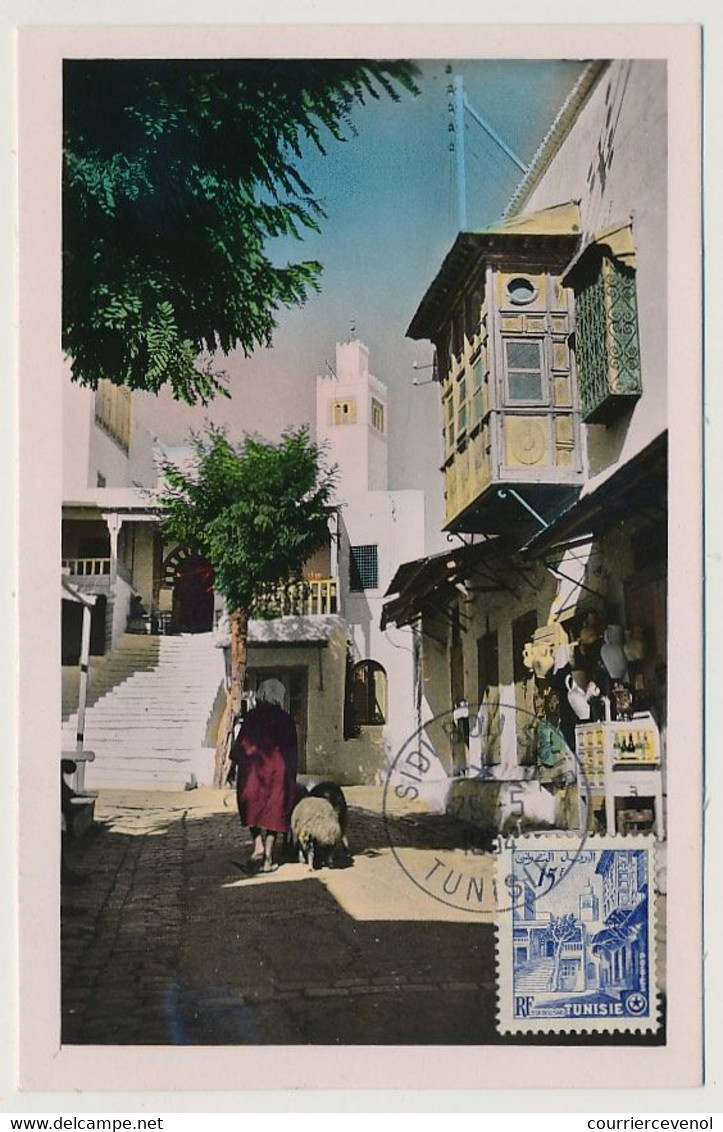 TUNISIE - Carte Maximum - 15F Sidi Bou Said - Le Café Maure - 25/5/1954 - Covers & Documents