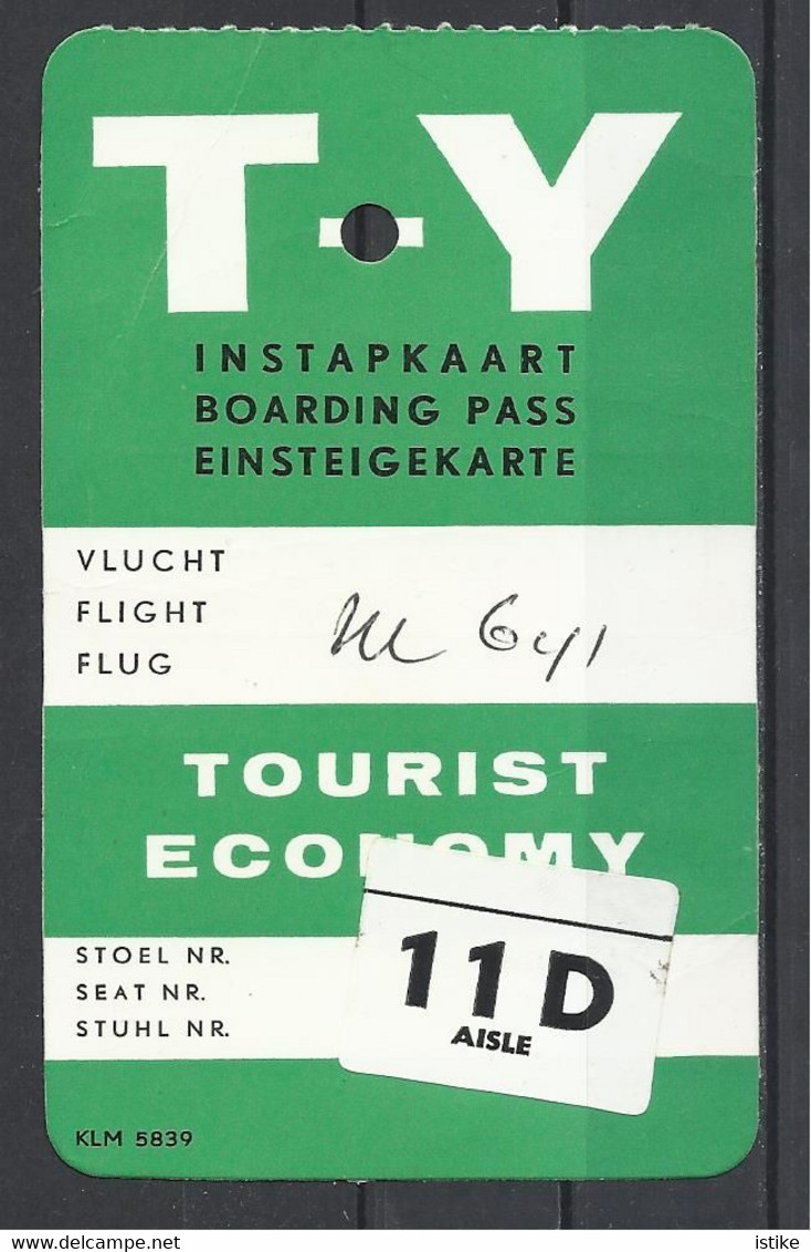 Royal Dutch Airlines(KLM) Flight: KL641,  Amsterdam - New York(JFK), Boarding Pass, '60s.(?): - Europe